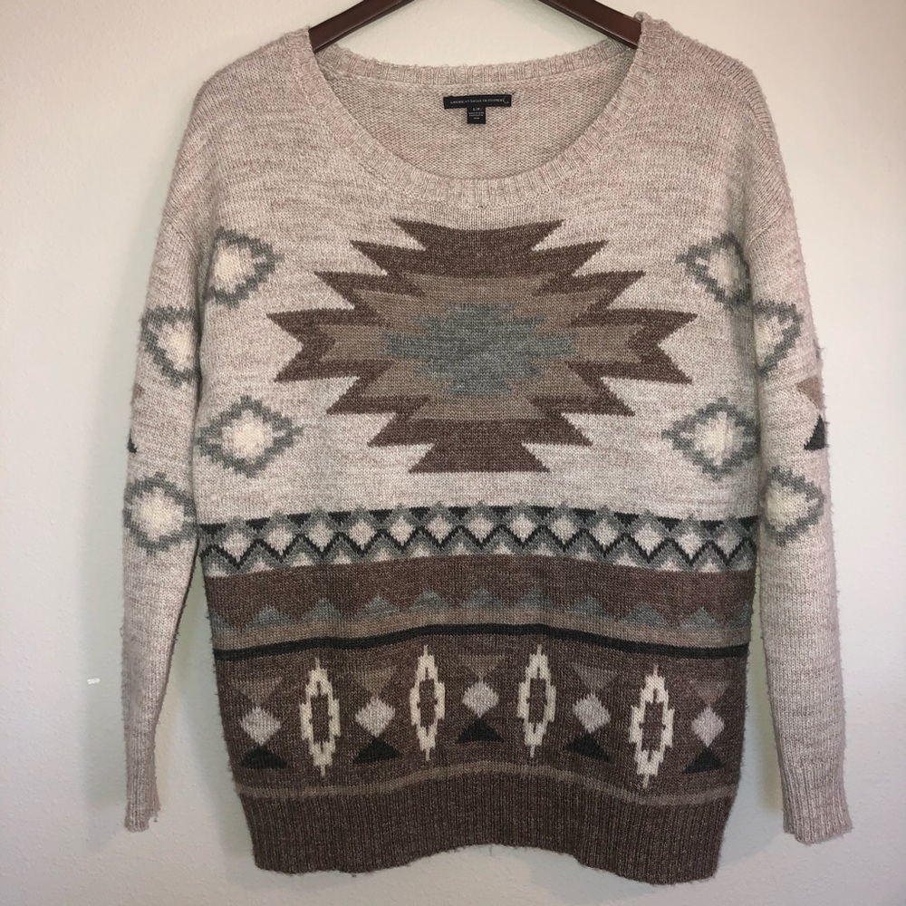 American Eagle Western Print Grandpa Sweater Small